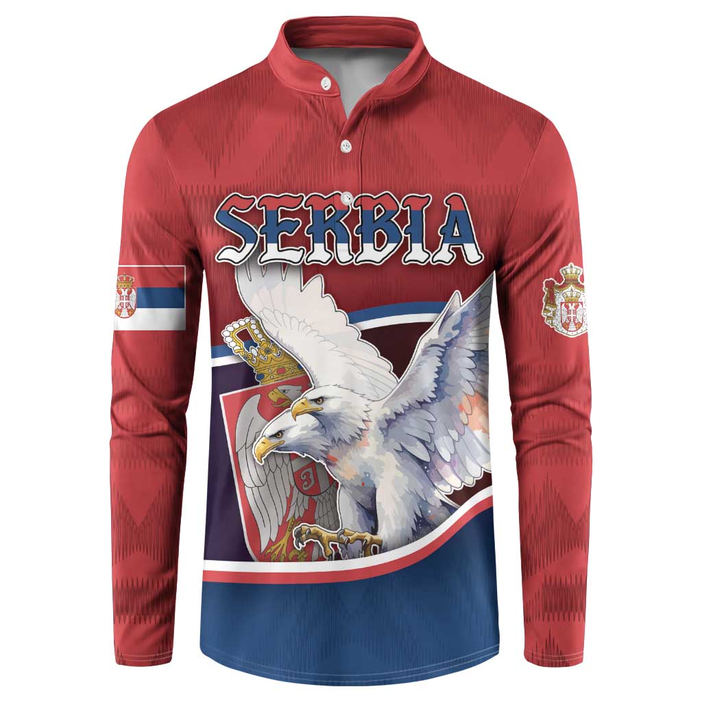 Personalized Serbia Button Sweatshirt White Double Headed Eagle With Coat Of Arms - Wonder Print Shop