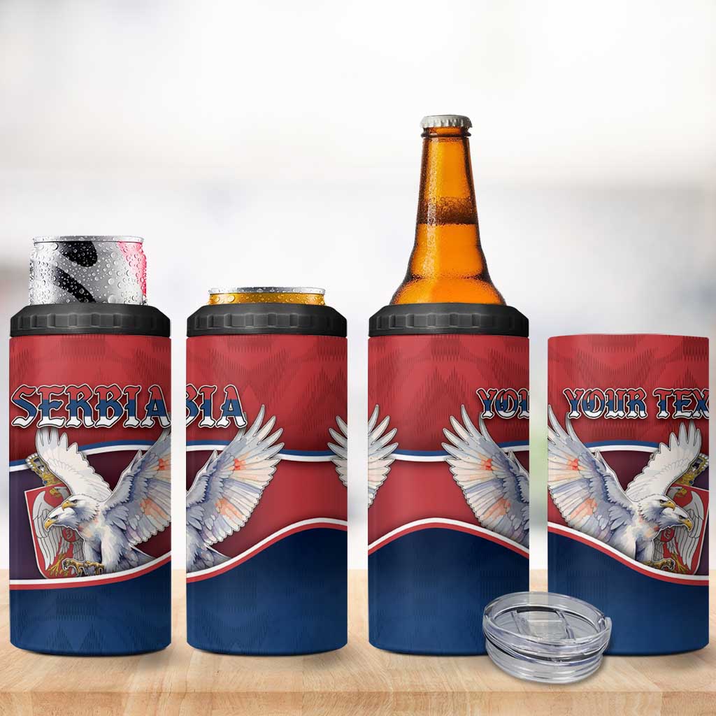 Personalized Serbia 4 in 1 Can Cooler Tumbler White Double Headed Eagle With Coat Of Arms - Wonder Print Shop
