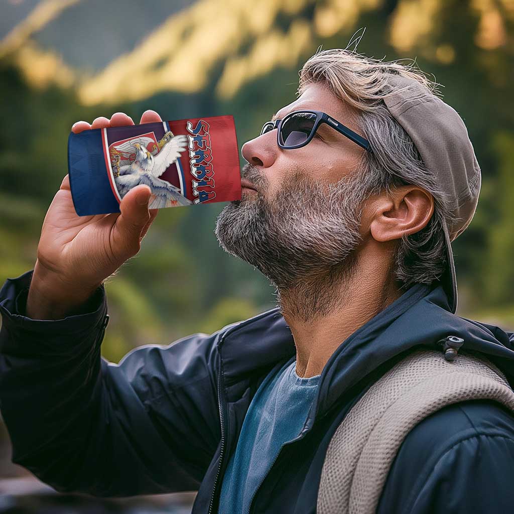 Personalized Serbia 4 in 1 Can Cooler Tumbler White Double Headed Eagle With Coat Of Arms - Wonder Print Shop
