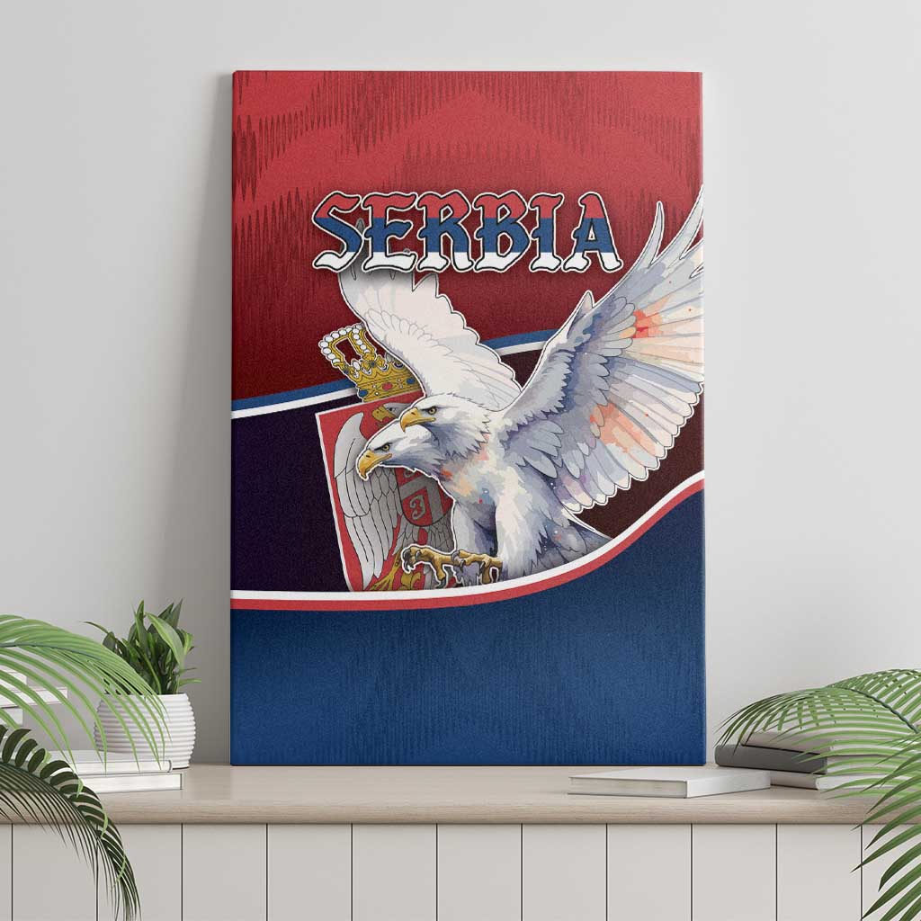 Serbia Canvas Wall Art White Double Headed Eagle With Coat Of Arms - Wonder Print Shop