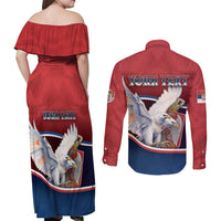 Personalized Serbia Couples Matching Off Shoulder Maxi Dress and Long Sleeve Button Shirt White Double Headed Eagle With Coat Of Arms - Wonder Print Shop