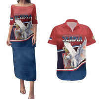 Personalized Serbia Couples Matching Puletasi and Hawaiian Shirt White Double Headed Eagle With Coat Of Arms - Wonder Print Shop