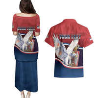 Personalized Serbia Couples Matching Puletasi and Hawaiian Shirt White Double Headed Eagle With Coat Of Arms - Wonder Print Shop