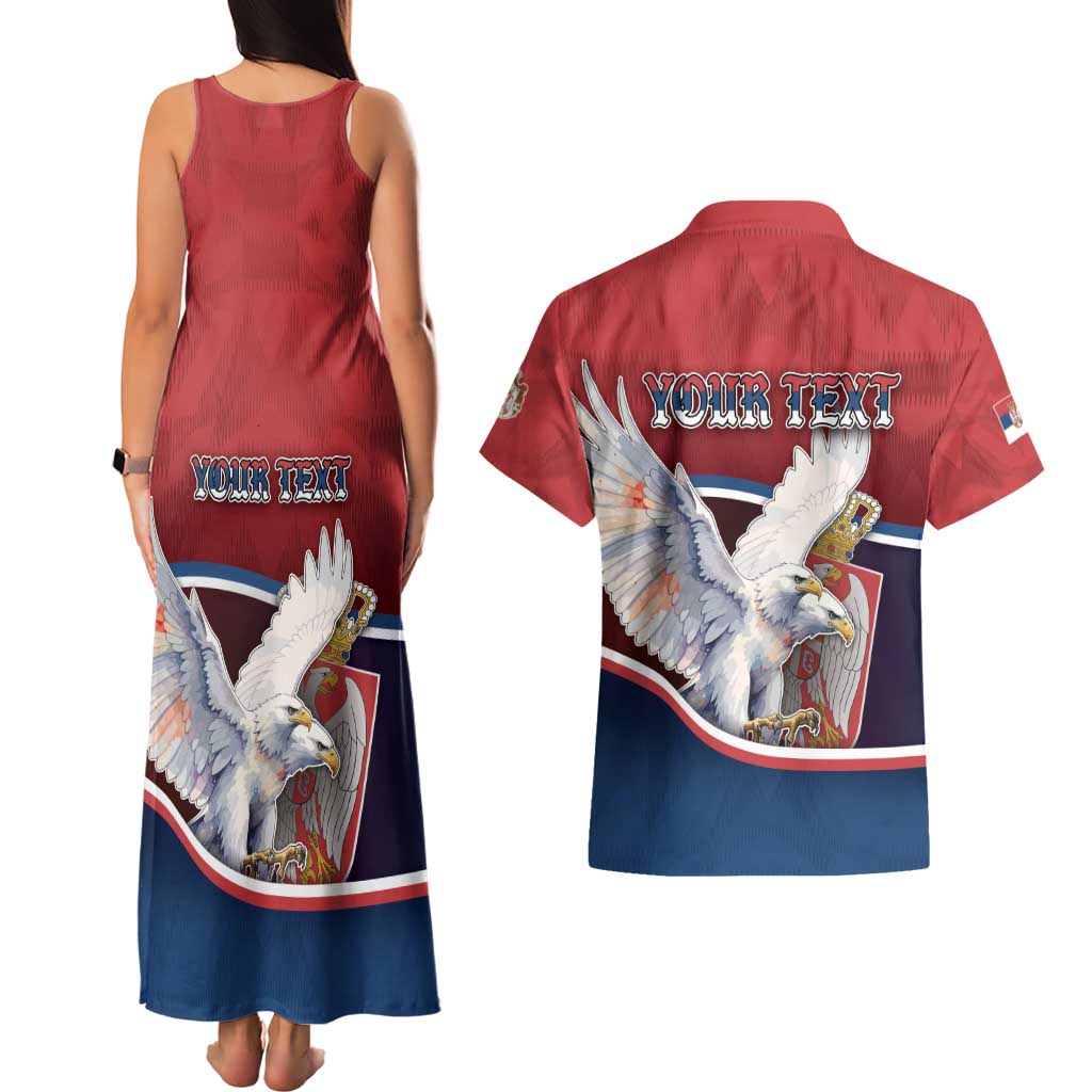 Personalized Serbia Couples Matching Tank Maxi Dress and Hawaiian Shirt White Double Headed Eagle With Coat Of Arms - Wonder Print Shop