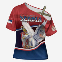 Personalized Serbia Cross Shoulder Shirt White Double Headed Eagle With Coat Of Arms - Wonder Print Shop