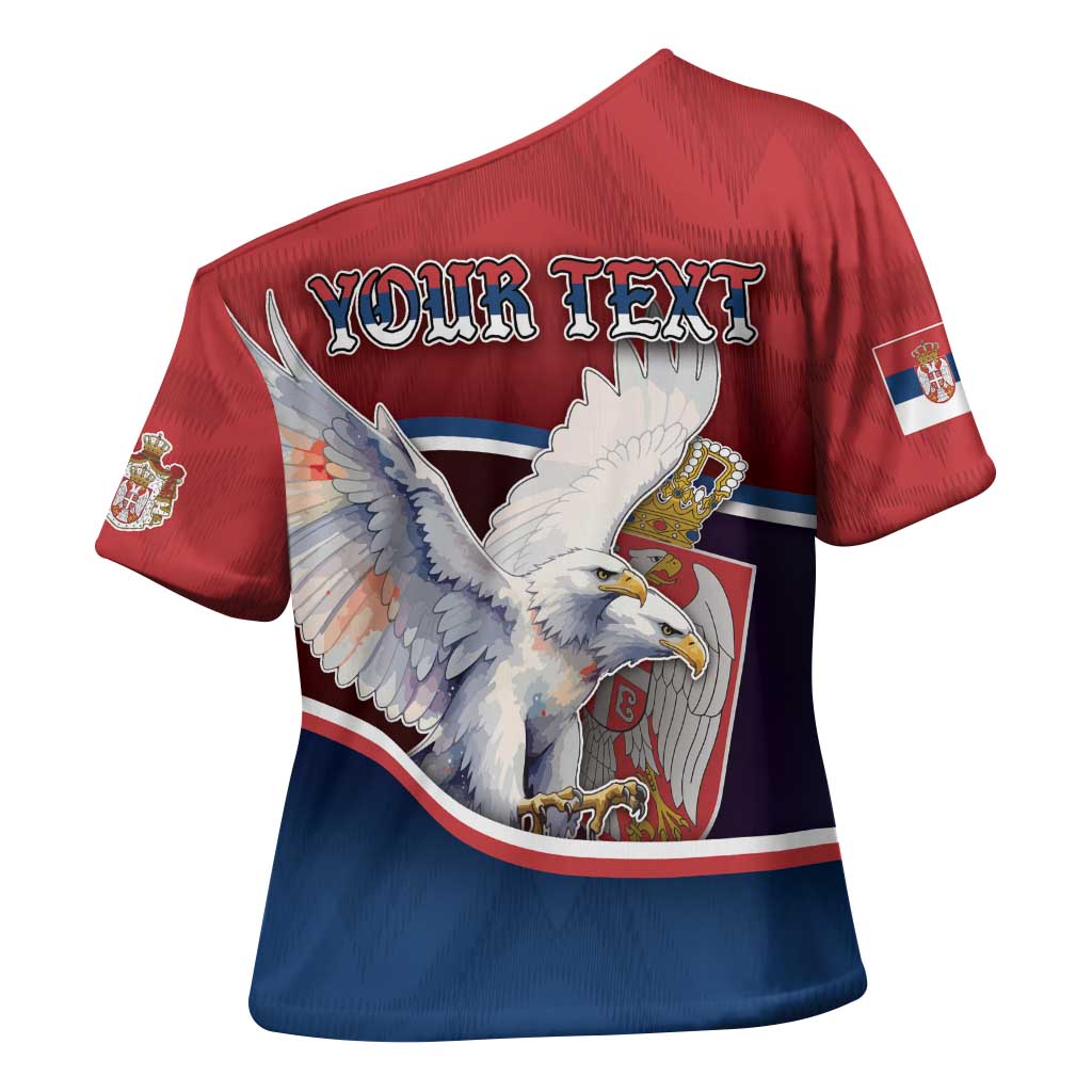 Personalized Serbia Cross Shoulder Shirt White Double Headed Eagle With Coat Of Arms - Wonder Print Shop
