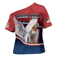 Personalized Serbia Cross Shoulder Shirt White Double Headed Eagle With Coat Of Arms - Wonder Print Shop
