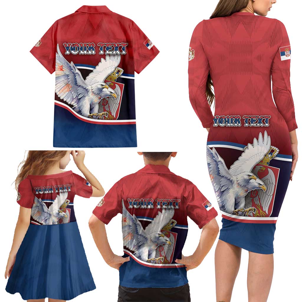 Personalized Serbia Family Matching Long Sleeve Bodycon Dress and Hawaiian Shirt White Double Headed Eagle With Coat Of Arms - Wonder Print Shop
