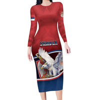 Personalized Serbia Family Matching Long Sleeve Bodycon Dress and Hawaiian Shirt White Double Headed Eagle With Coat Of Arms - Wonder Print Shop