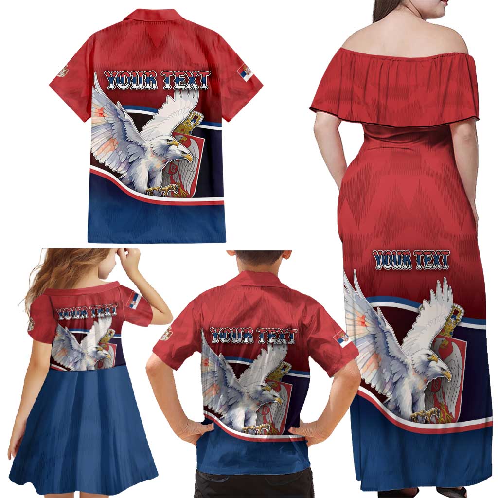 Personalized Serbia Family Matching Off Shoulder Maxi Dress and Hawaiian Shirt White Double Headed Eagle With Coat Of Arms - Wonder Print Shop