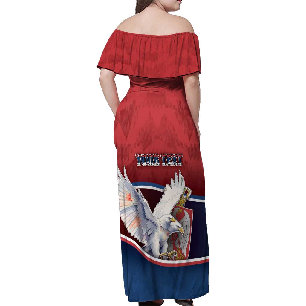 Personalized Serbia Family Matching Off Shoulder Maxi Dress and Hawaiian Shirt White Double Headed Eagle With Coat Of Arms - Wonder Print Shop