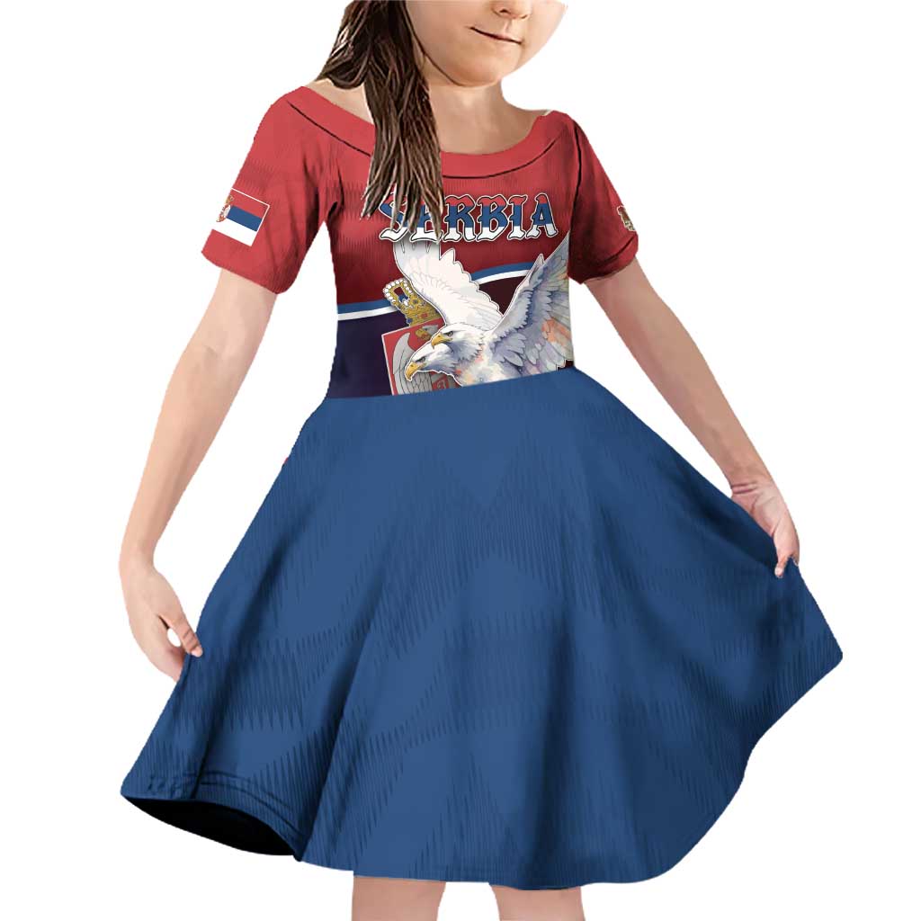 Personalized Serbia Family Matching Off Shoulder Short Dress and Hawaiian Shirt White Double Headed Eagle With Coat Of Arms - Wonder Print Shop