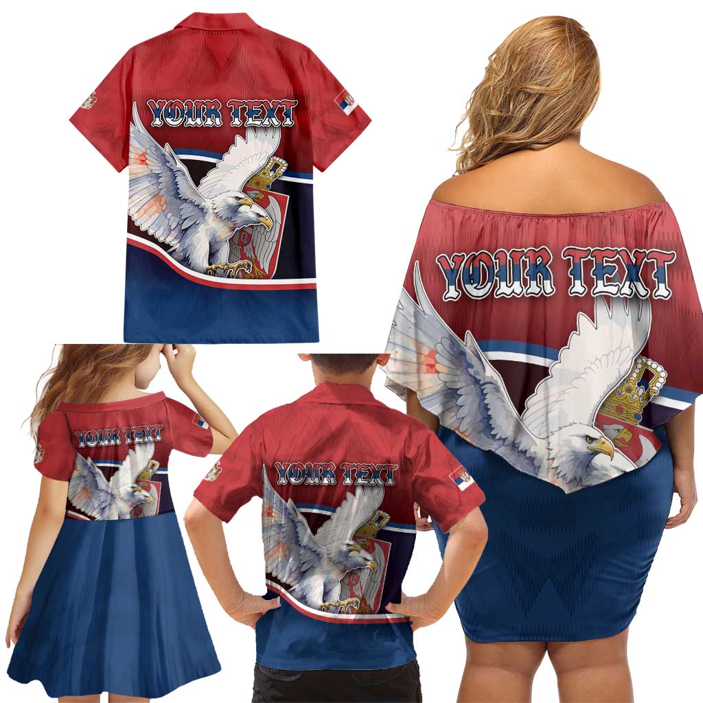 Personalized Serbia Family Matching Off Shoulder Short Dress and Hawaiian Shirt White Double Headed Eagle With Coat Of Arms - Wonder Print Shop