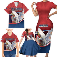Personalized Serbia Family Matching Short Sleeve Bodycon Dress and Hawaiian Shirt White Double Headed Eagle With Coat Of Arms - Wonder Print Shop