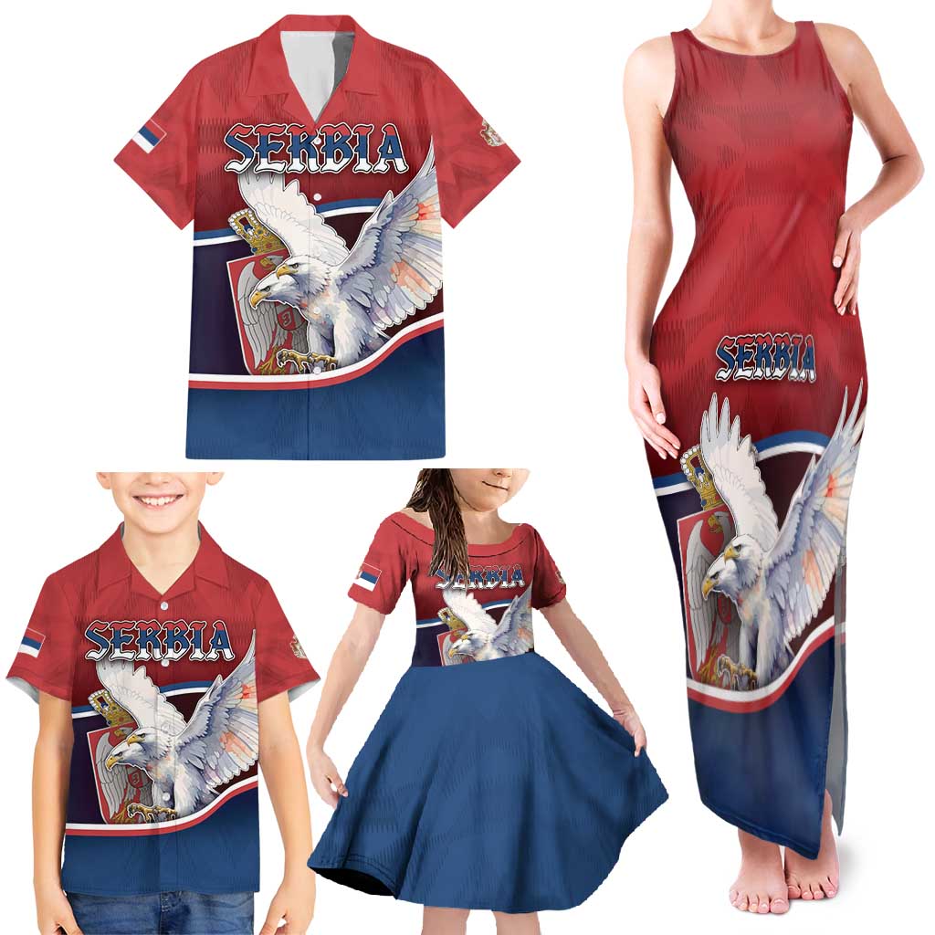 Personalized Serbia Family Matching Tank Maxi Dress and Hawaiian Shirt White Double Headed Eagle With Coat Of Arms - Wonder Print Shop