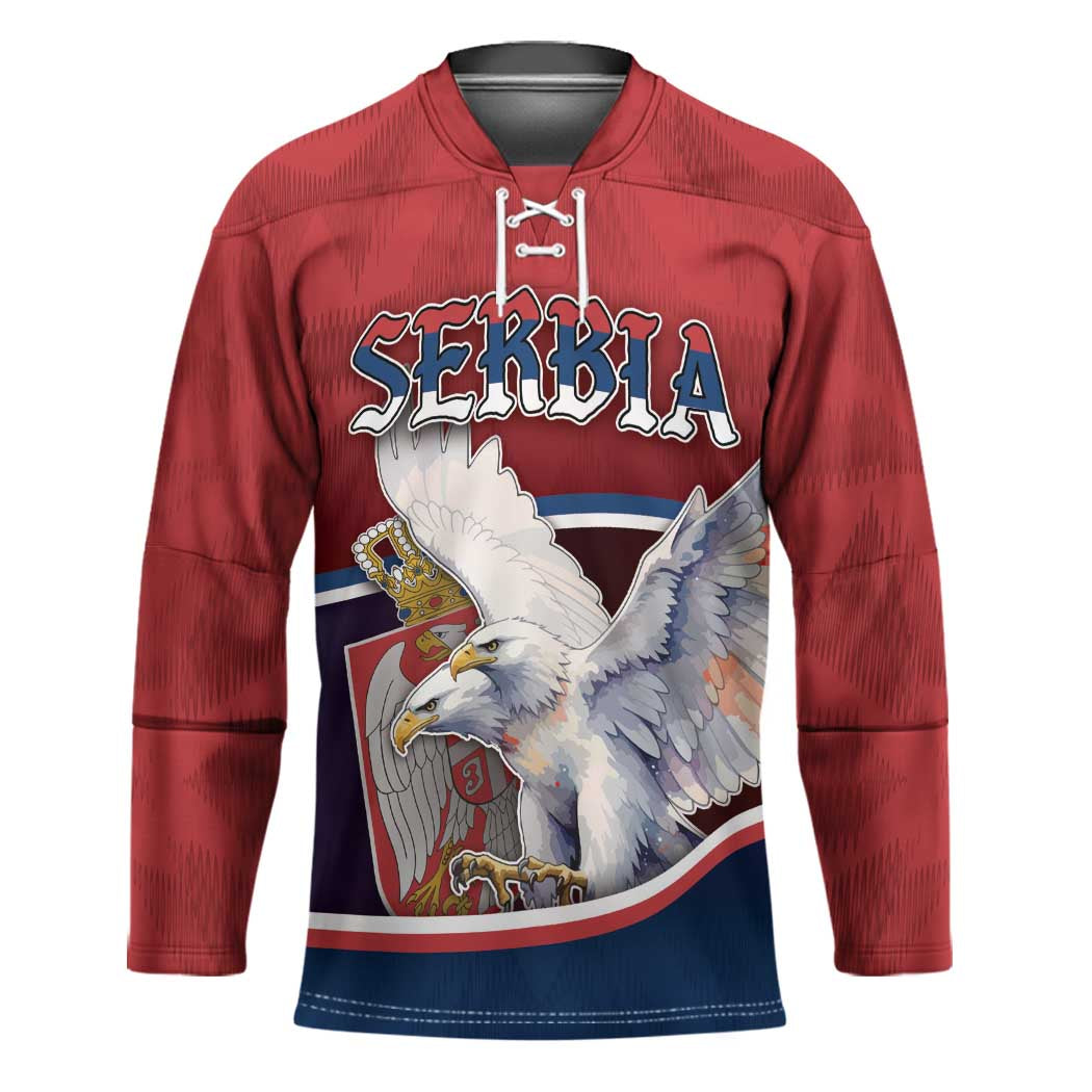 Personalized Serbia Hockey Jersey White Double Headed Eagle With Coat Of Arms - Wonder Print Shop