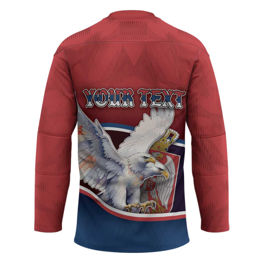 Personalized Serbia Hockey Jersey White Double Headed Eagle With Coat Of Arms - Wonder Print Shop