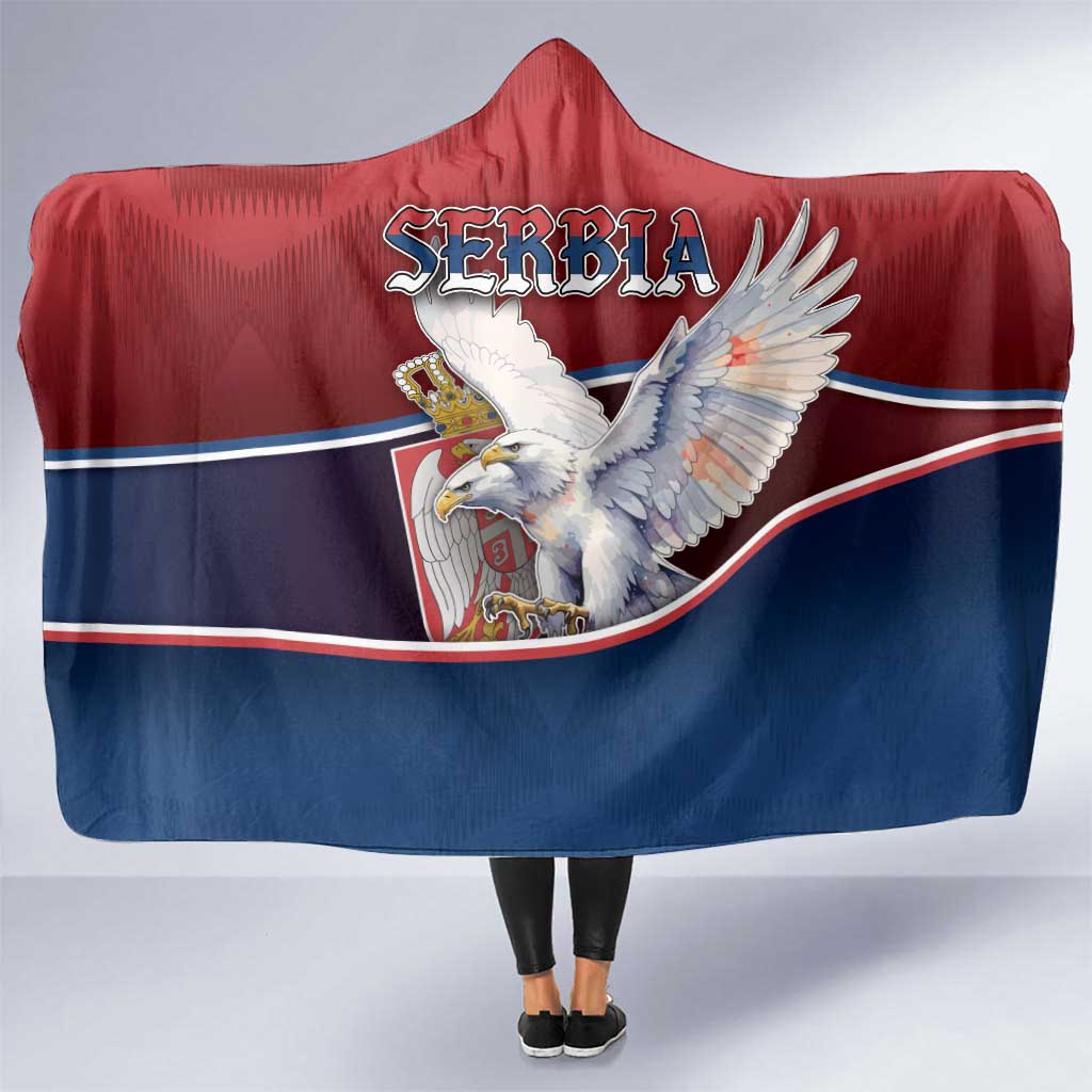 Serbia Hooded Blanket White Double Headed Eagle With Coat Of Arms - Wonder Print Shop
