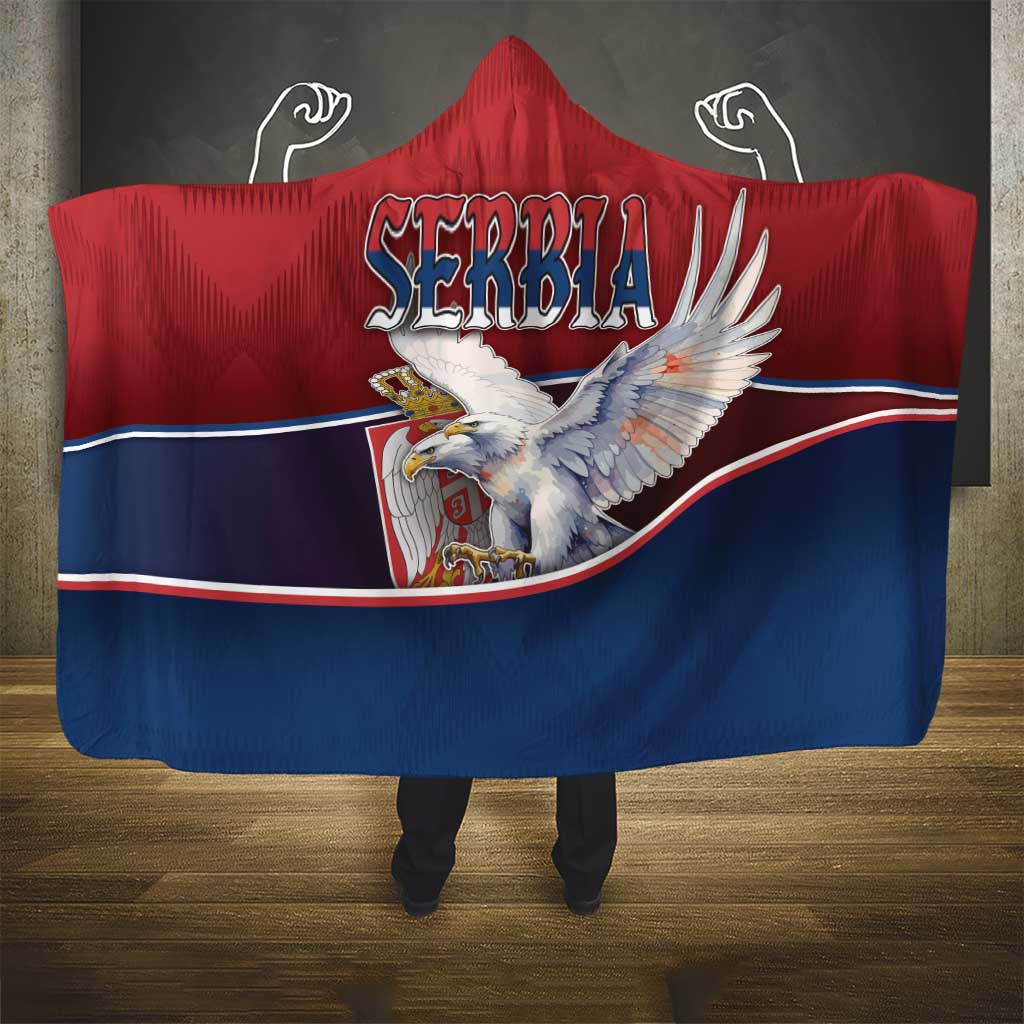 Serbia Hooded Blanket White Double Headed Eagle With Coat Of Arms - Wonder Print Shop