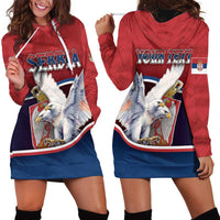 Personalized Serbia Hoodie Dress White Double Headed Eagle With Coat Of Arms - Wonder Print Shop