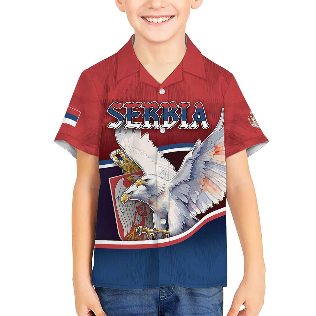 Personalized Serbia Kid Hawaiian Shirt White Double Headed Eagle With Coat Of Arms - Wonder Print Shop
