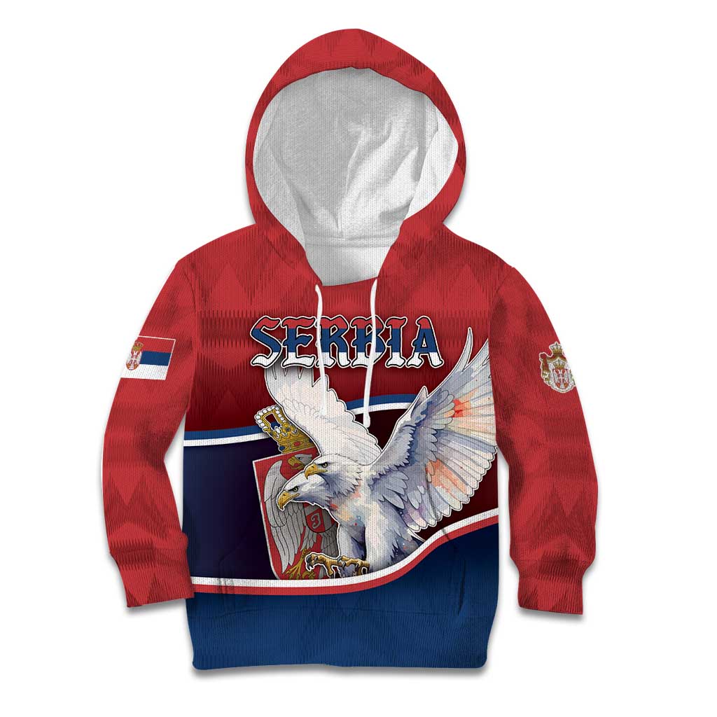 Personalized Serbia Kid Hoodie White Double Headed Eagle With Coat Of Arms - Wonder Print Shop