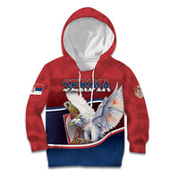Personalized Serbia Kid Hoodie White Double Headed Eagle With Coat Of Arms - Wonder Print Shop