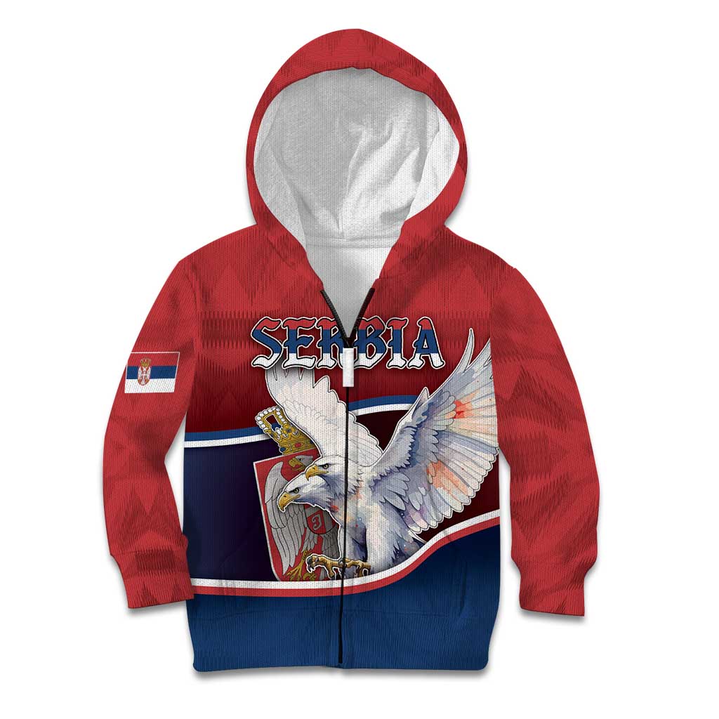 Personalized Serbia Kid Hoodie White Double Headed Eagle With Coat Of Arms - Wonder Print Shop