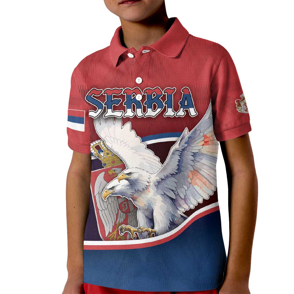 Personalized Serbia Kid Polo Shirt White Double Headed Eagle With Coat Of Arms - Wonder Print Shop