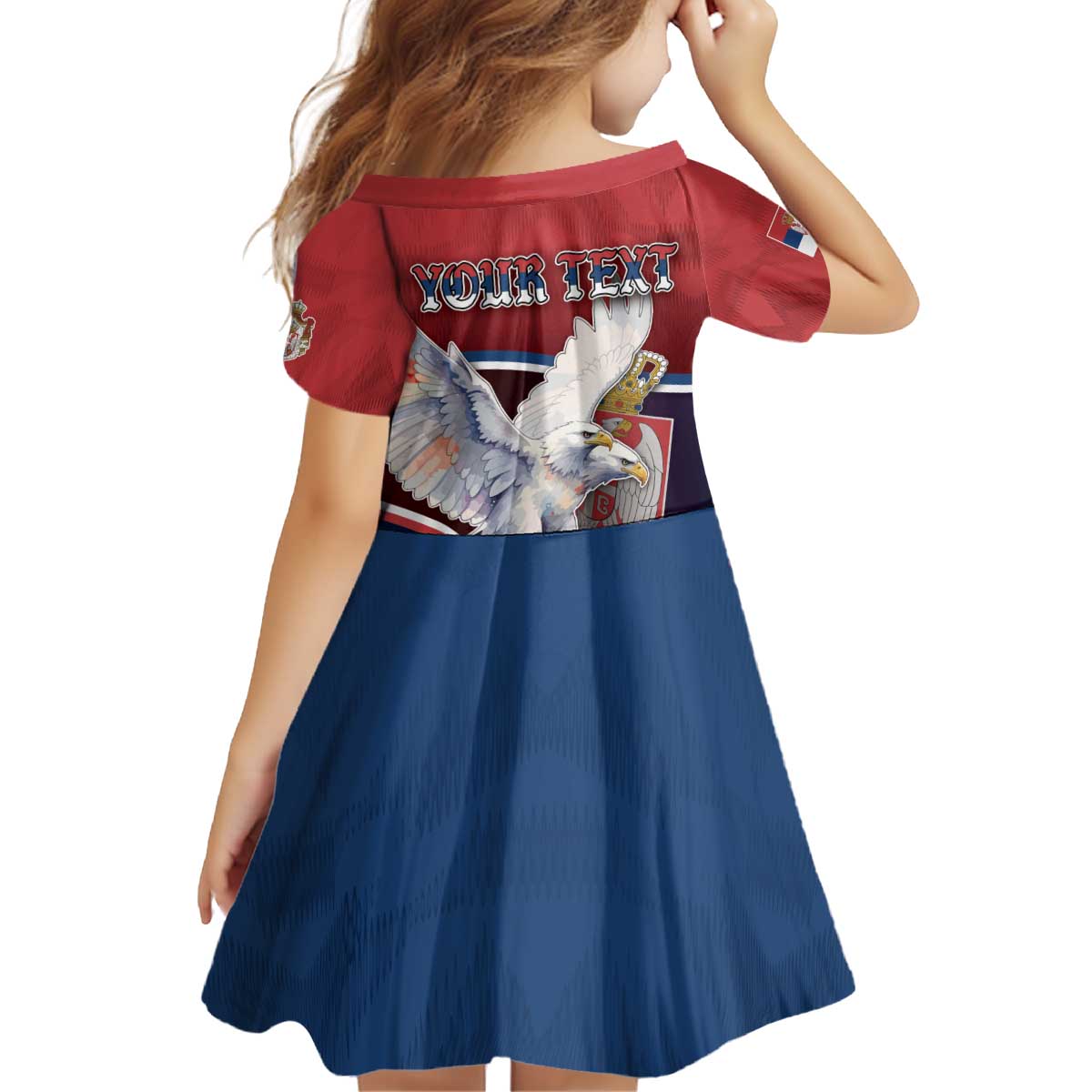 Personalized Serbia Kid Short Sleeve Dress White Double Headed Eagle With Coat Of Arms - Wonder Print Shop