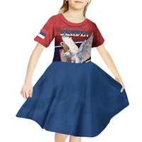 Personalized Serbia Kid Short Sleeve Dress White Double Headed Eagle With Coat Of Arms - Wonder Print Shop