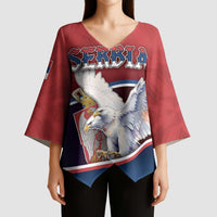 Personalized Serbia Kimono Sleeve Blouse White Double Headed Eagle With Coat Of Arms - Wonder Print Shop