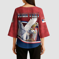 Personalized Serbia Kimono Sleeve Blouse White Double Headed Eagle With Coat Of Arms - Wonder Print Shop