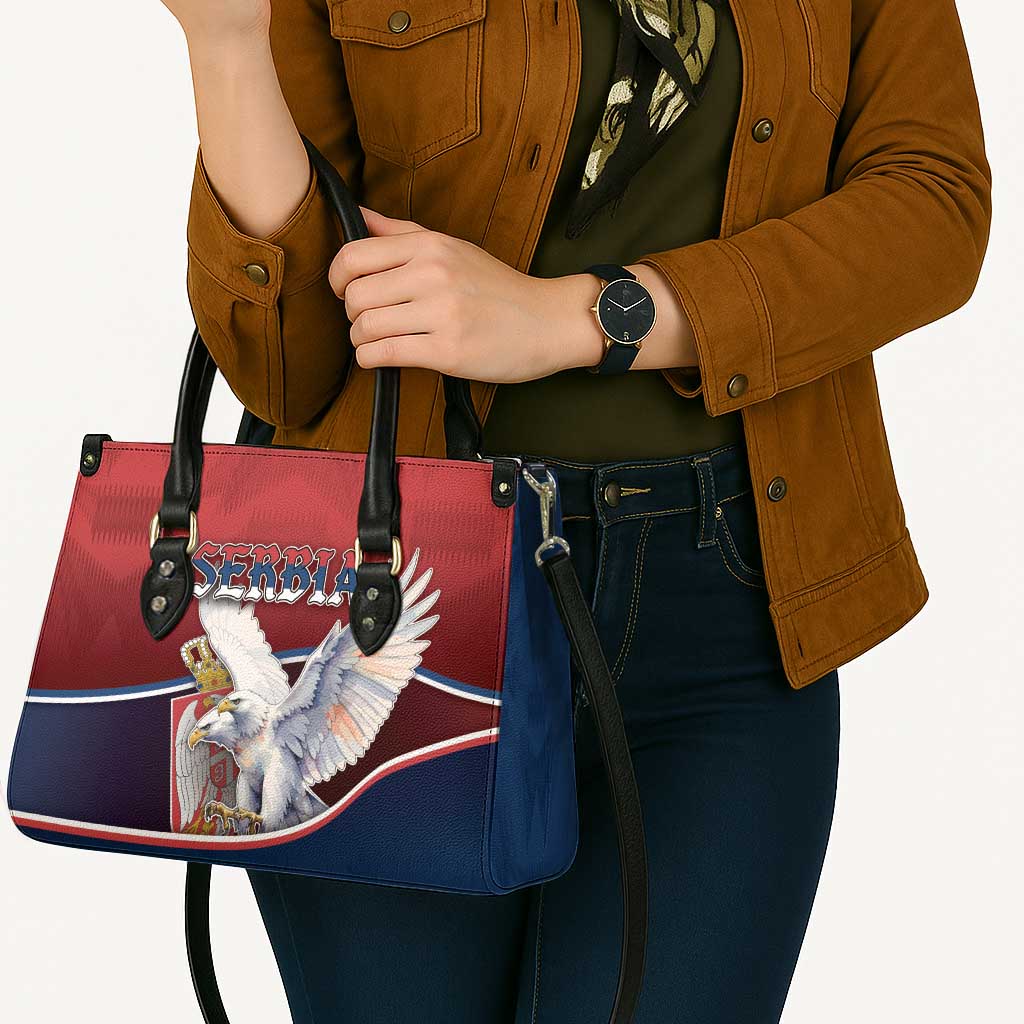 Serbia Leather Bag White Double Headed Eagle With Coat Of Arms - Wonder Print Shop