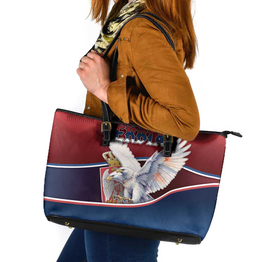 Serbia Leather Tote Bag White Double Headed Eagle With Coat Of Arms - Wonder Print Shop