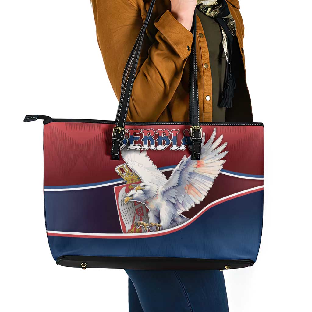 Serbia Leather Tote Bag White Double Headed Eagle With Coat Of Arms - Wonder Print Shop
