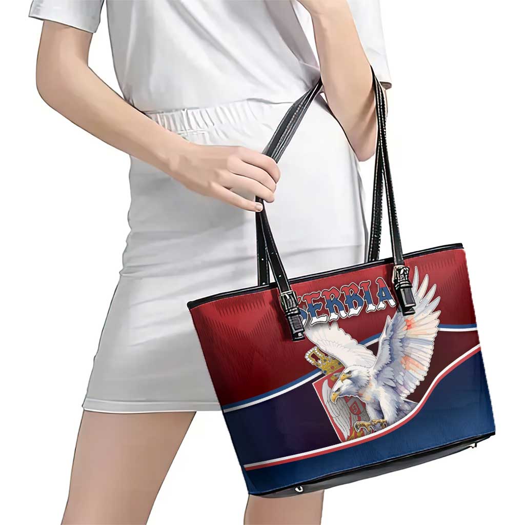 Serbia Leather Tote Bag White Double Headed Eagle With Coat Of Arms - Wonder Print Shop