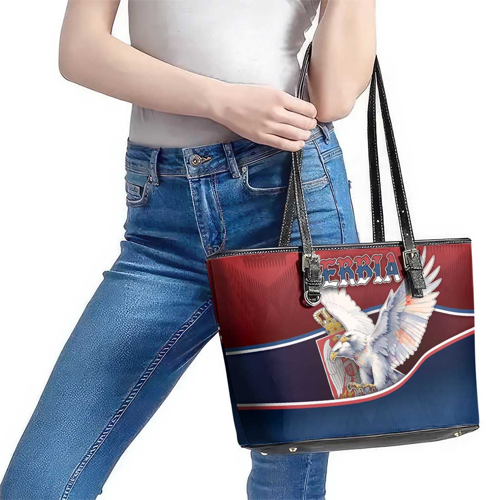Serbia Leather Tote Bag White Double Headed Eagle With Coat Of Arms - Wonder Print Shop