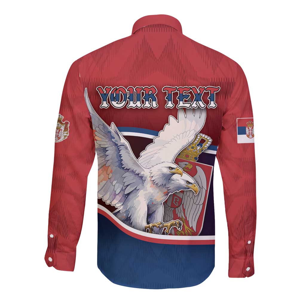 Personalized Serbia Long Sleeve Button Shirt White Double Headed Eagle With Coat Of Arms - Wonder Print Shop