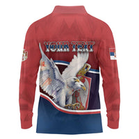 Personalized Serbia Long Sleeve Polo Shirt White Double Headed Eagle With Coat Of Arms - Wonder Print Shop
