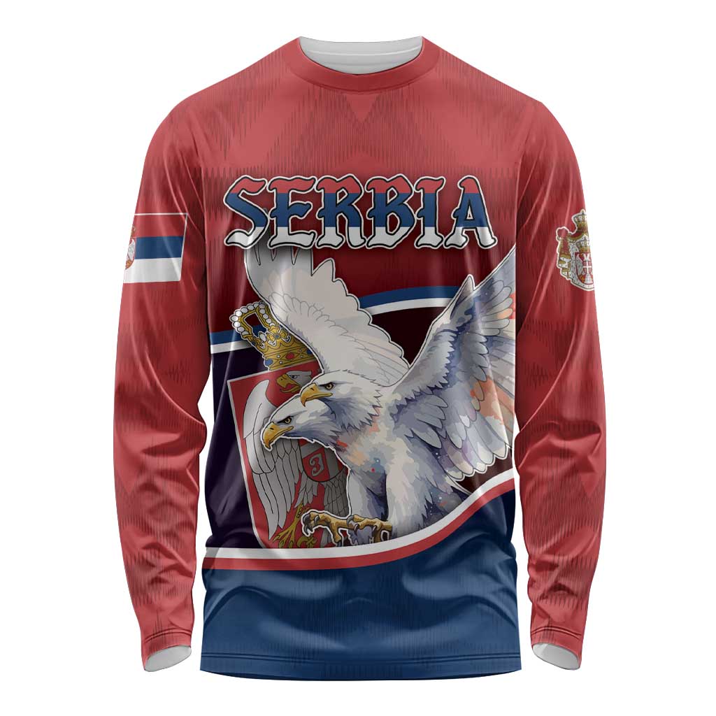 Personalized Serbia Long Sleeve Shirt White Double Headed Eagle With Coat Of Arms - Wonder Print Shop