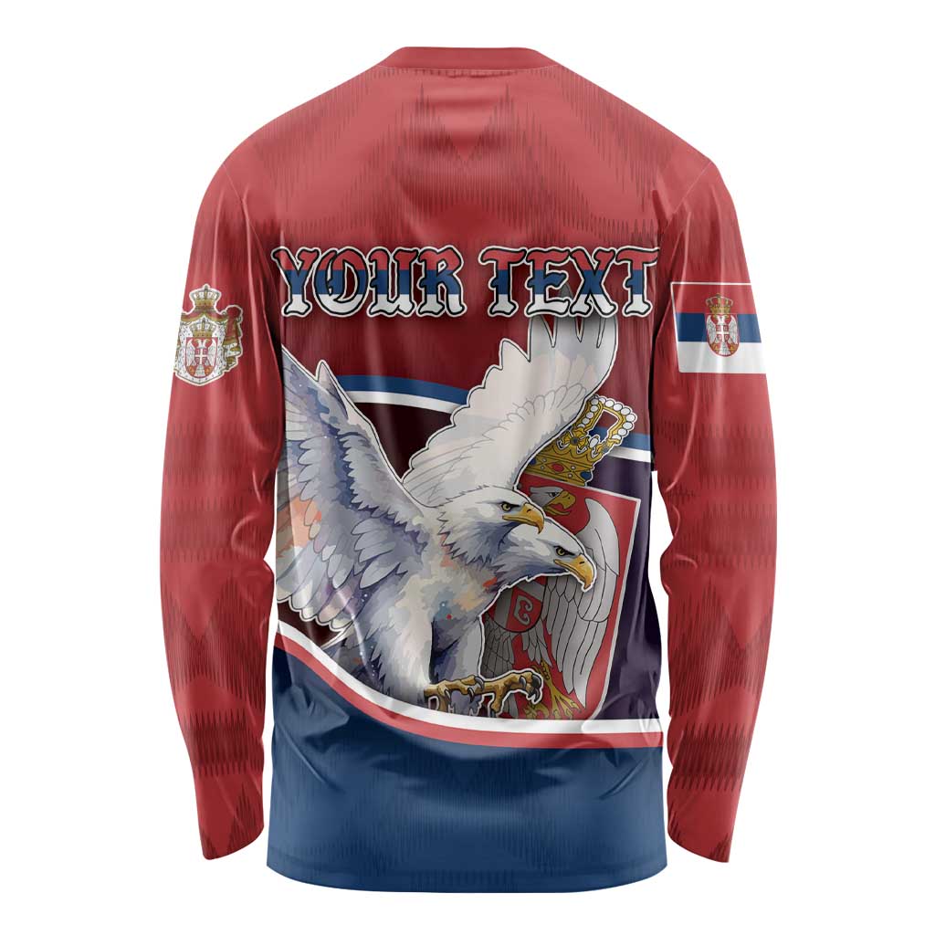 Personalized Serbia Long Sleeve Shirt White Double Headed Eagle With Coat Of Arms - Wonder Print Shop