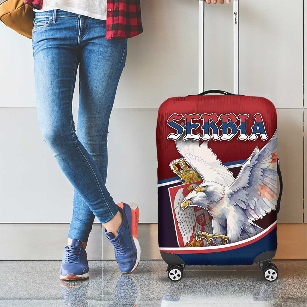 Serbia Luggage Cover White Double Headed Eagle With Coat Of Arms - Wonder Print Shop