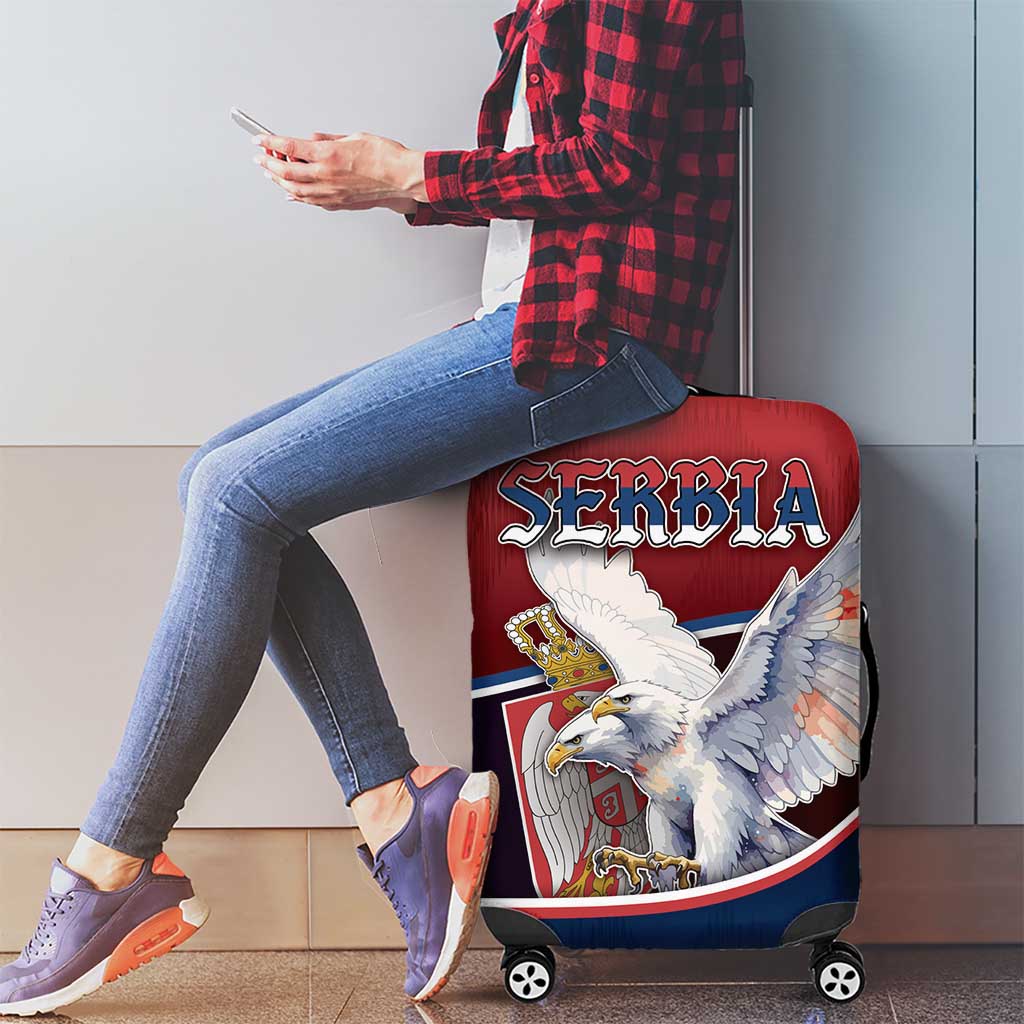 Serbia Luggage Cover White Double Headed Eagle With Coat Of Arms - Wonder Print Shop
