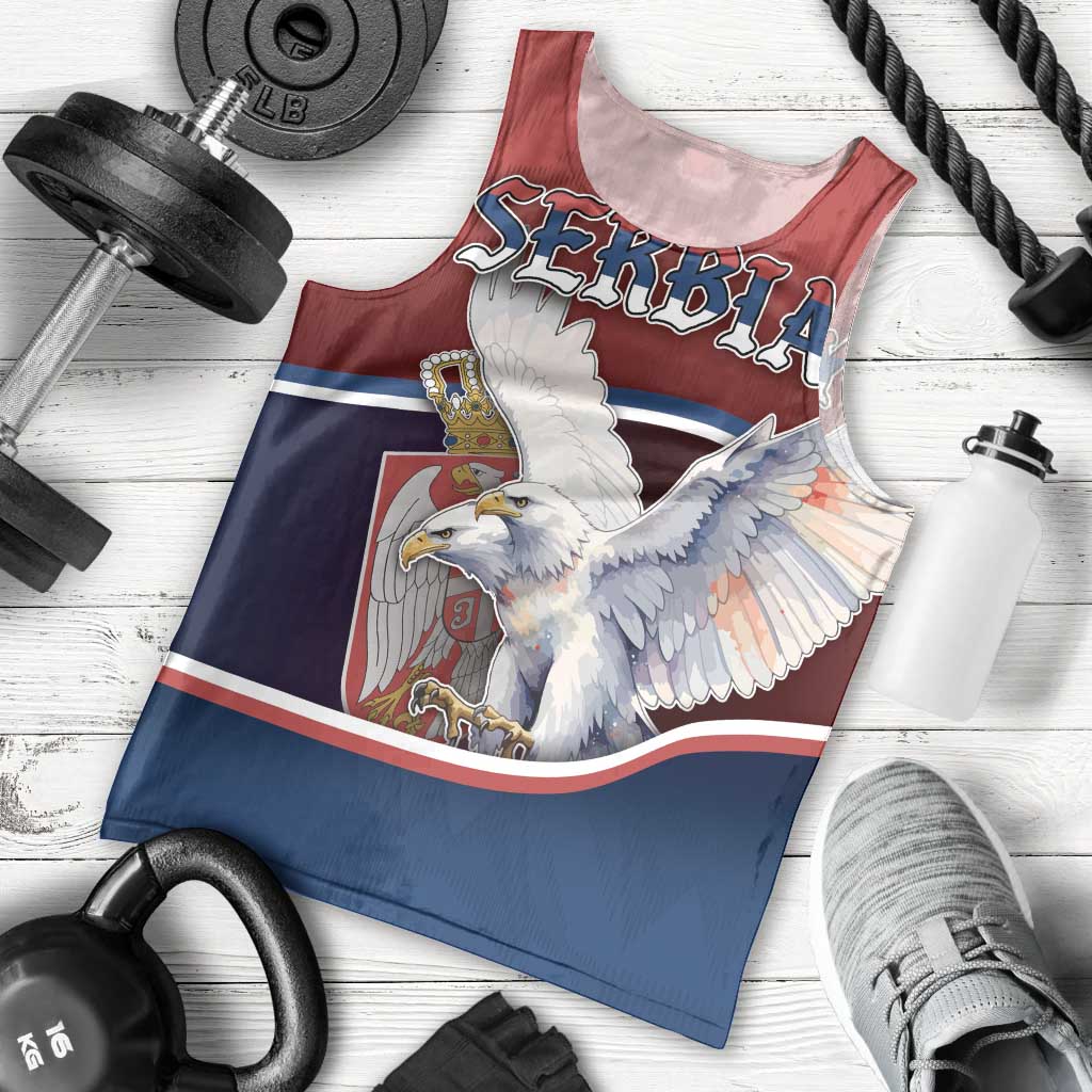 Personalized Serbia Men Tank Top White Double Headed Eagle With Coat Of Arms - Wonder Print Shop