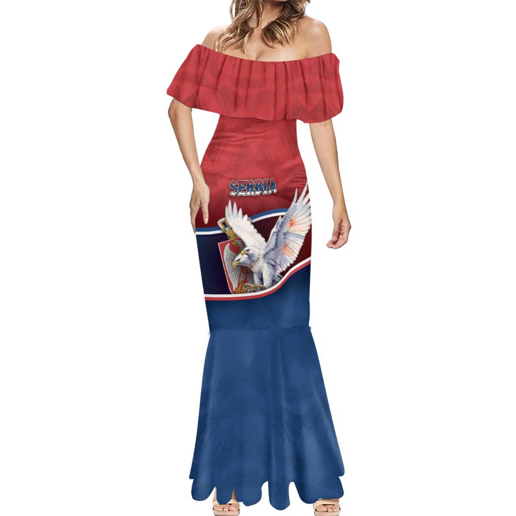 Personalized Serbia Mermaid Dress White Double Headed Eagle With Coat Of Arms - Wonder Print Shop