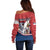 Personalized Serbia Off Shoulder Sweater White Double Headed Eagle With Coat Of Arms - Wonder Print Shop