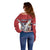 Personalized Serbia Off Shoulder Sweater White Double Headed Eagle With Coat Of Arms - Wonder Print Shop