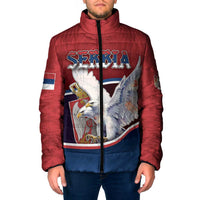 Personalized Serbia Padded Jacket White Double Headed Eagle With Coat Of Arms - Wonder Print Shop