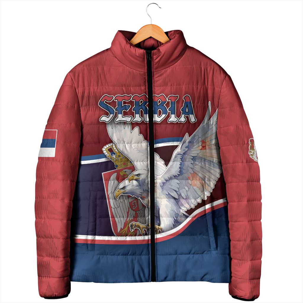 Personalized Serbia Padded Jacket White Double Headed Eagle With Coat Of Arms - Wonder Print Shop
